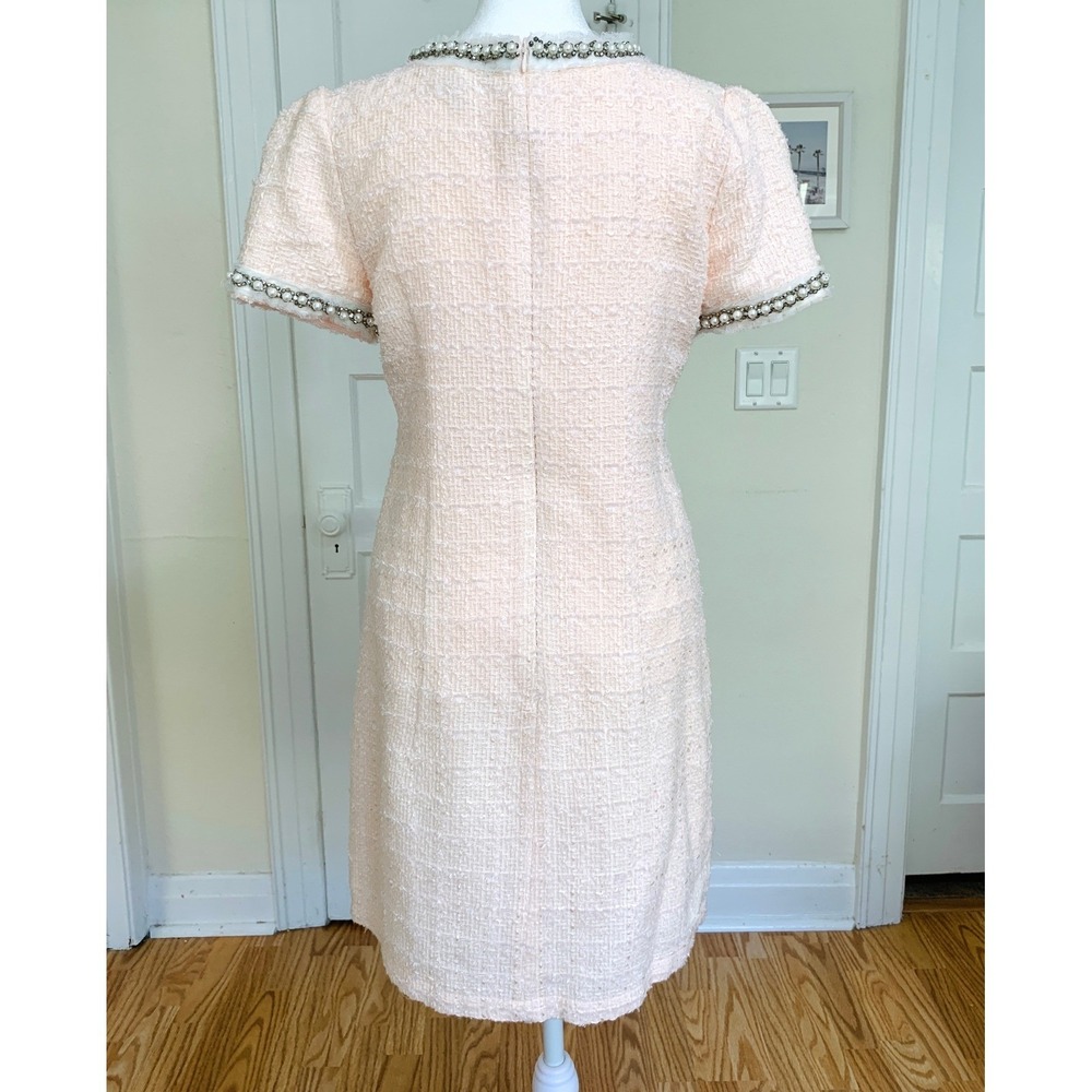 Vintage Betsey Johnson Pink Bouclé Tweed Shift 4 Pearl Rhinestone Mini Dress - Picture 4 of 16